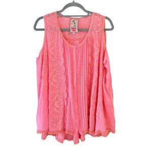Johnny Was Pink Sleeveless Embroidered Button Down Blouse Size S Flowy Boho Top